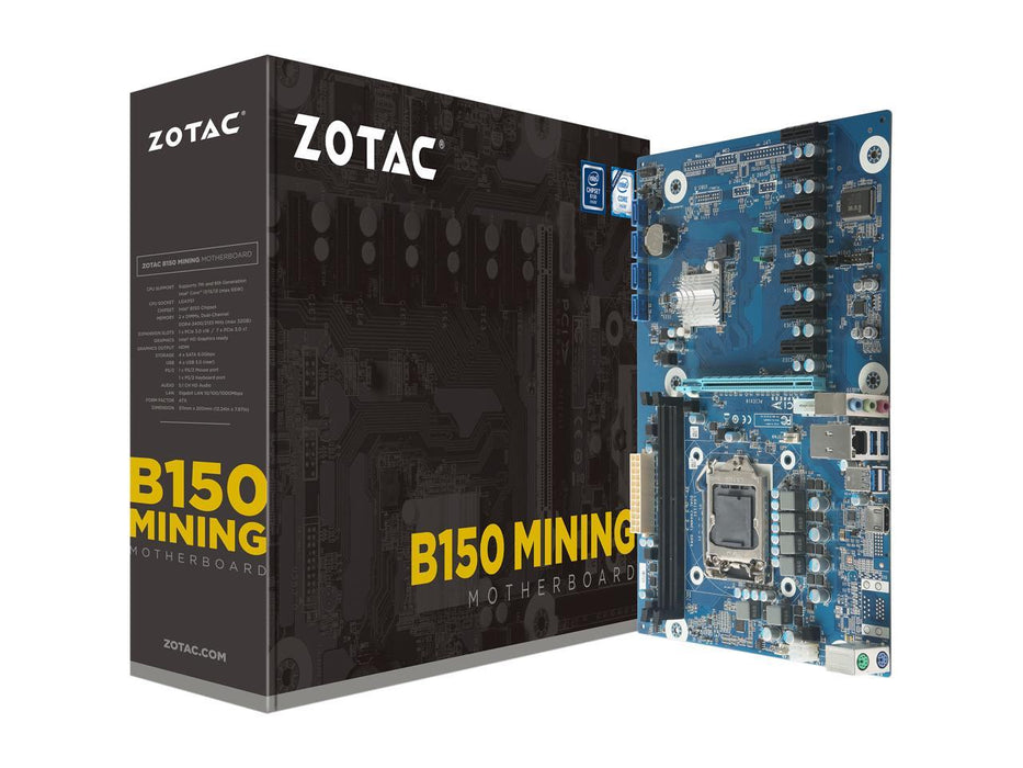 Refurbished ZOTAC B150 Mining ATX Motherboard for Cryptocurrency Mining with 7 PCIe x1 Slots (B150ATX-A-E)
