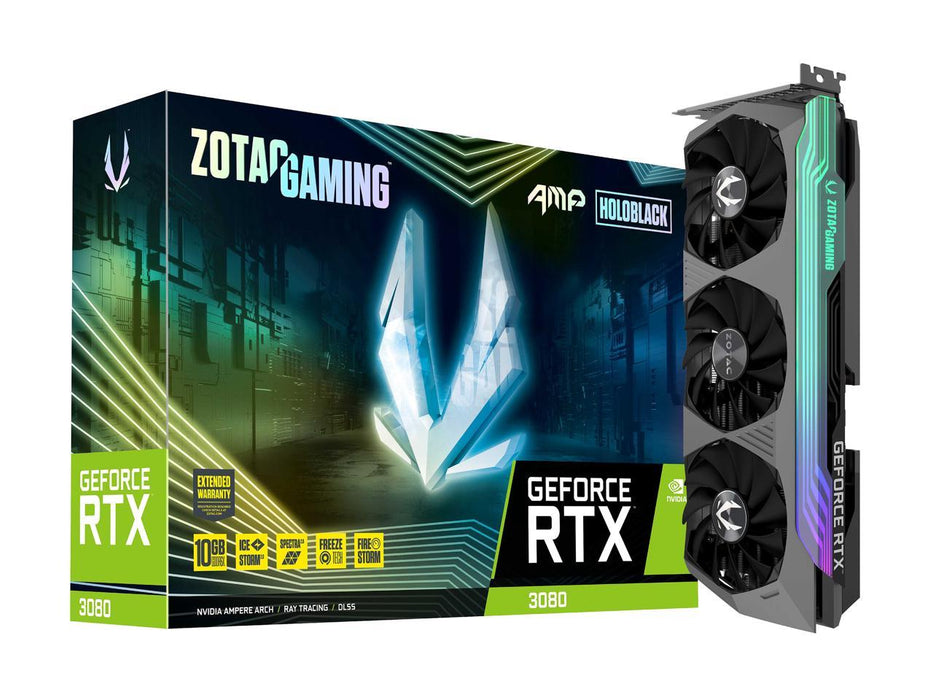 ZOTAC GAMING GeForce RTX 3080 AMP Holo LHR 10GB GDDR6X 320-bit 19 Gbps PCIE 4.0 Gaming Graphics Card, HoloBlack,, ZT-A30800F-10PLHR